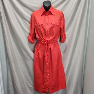 Frances Henaghan Vintage 70s Red Orange Tie Front Button Down Maxi Dress